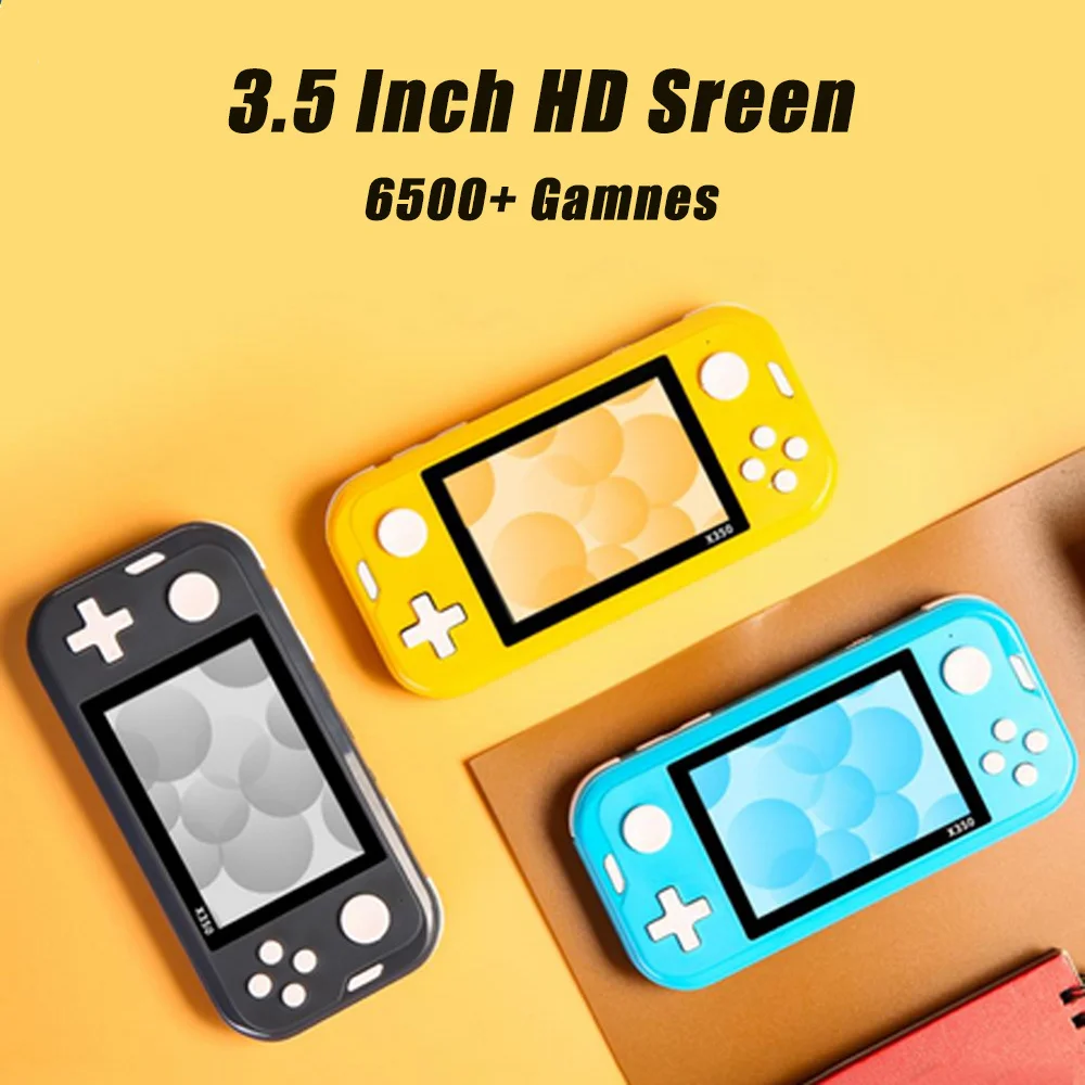 

Small portable video game console with 3.5-inch HD display, pre installed 6800 games for nes/mame/cps/gba/gb for free
