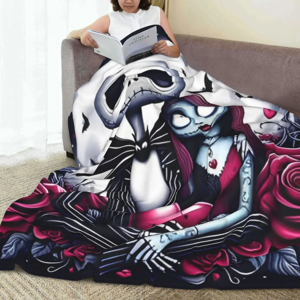 Фланелевое одеяло Кошмар перед Рождеством Джек Скеллингтон и Салли постельное