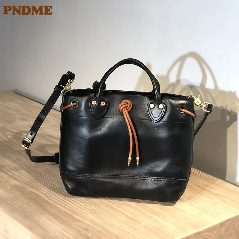 Fashion luxury natural genuine leather men women's black handbag casual designer handmade real cowhide shoulder messenger bag