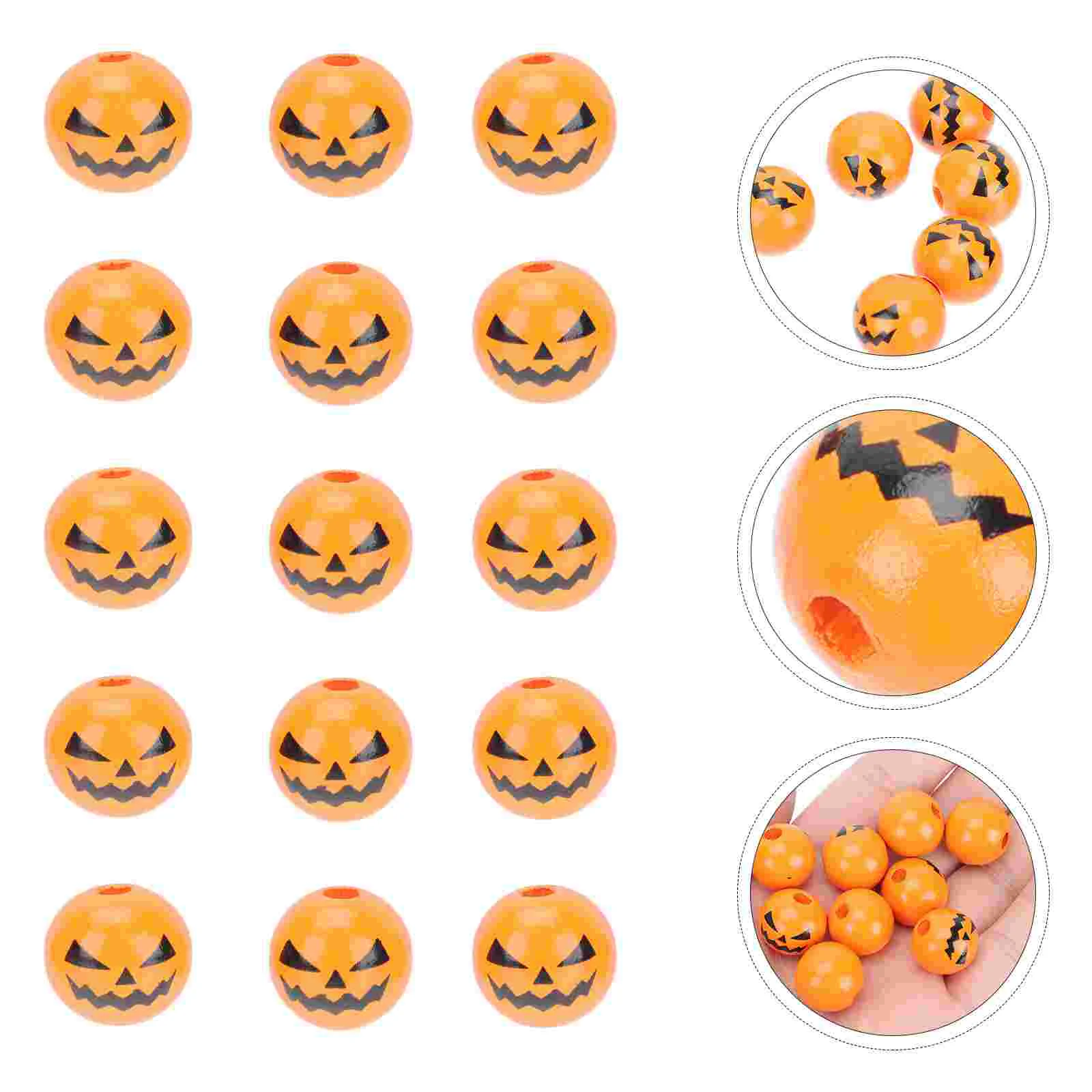 

100 Pcs Halloween Wooden Beads Jewelry DIY Themed Decor Accessories Tassel Trim Handmade Parts Ornament Pendant Making Creative