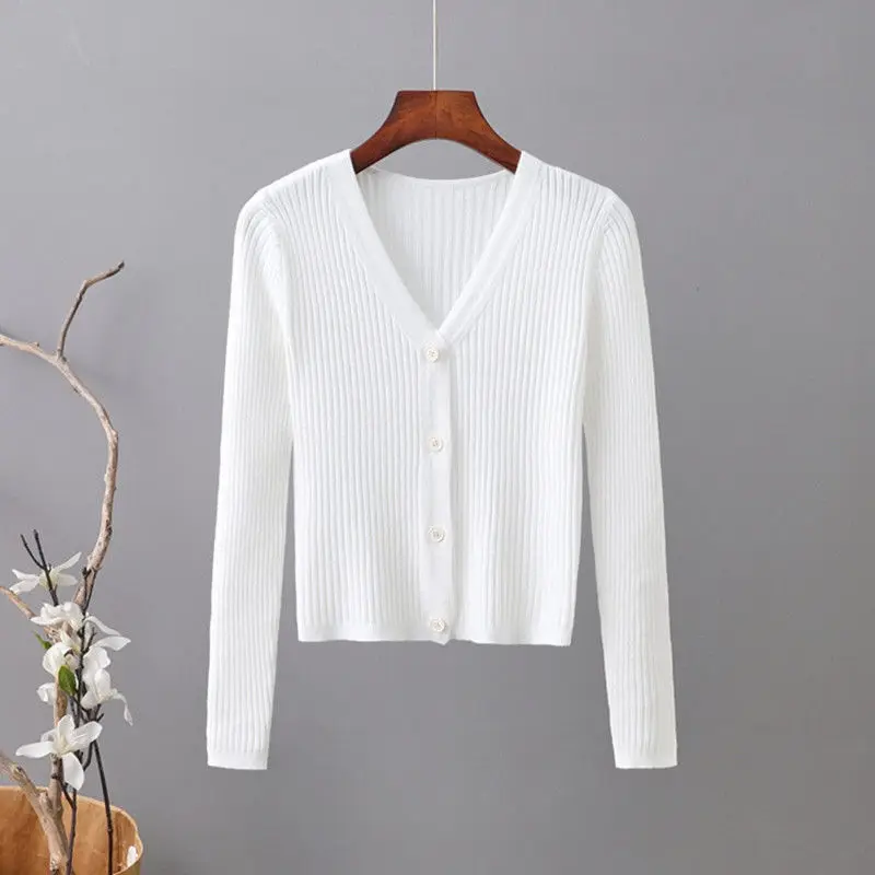 

Women 2022 Spring Summer New Fashion Knitted Sweater Coat Cardigan Female Long Sleeve V Neck Air Conditioning Thin Cardigans G02
