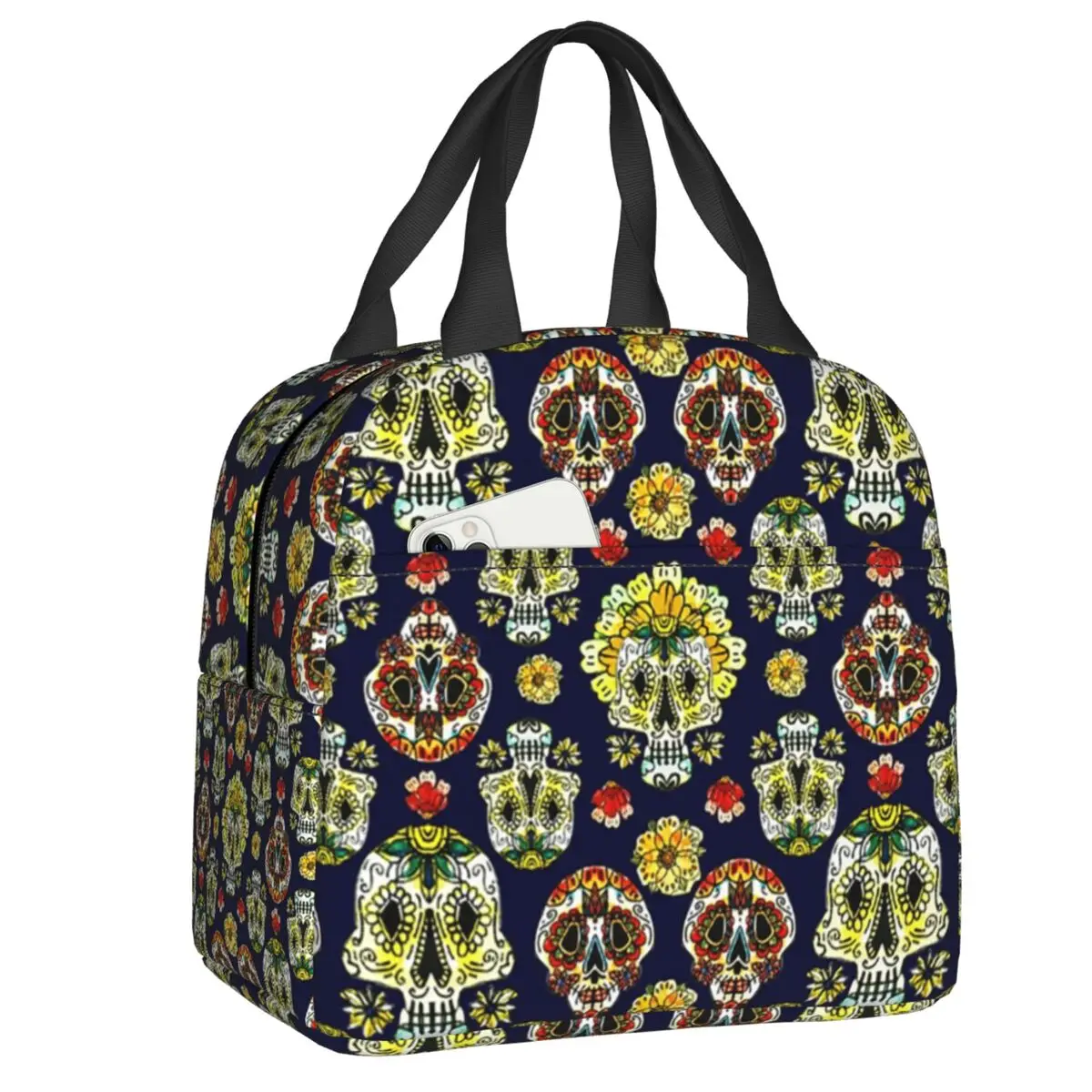 

Custom Day Of The Dead Sugar Skulls Collage Lunch Bag Men Women Thermal Cooler Insulated Lunch Box for Adult Office