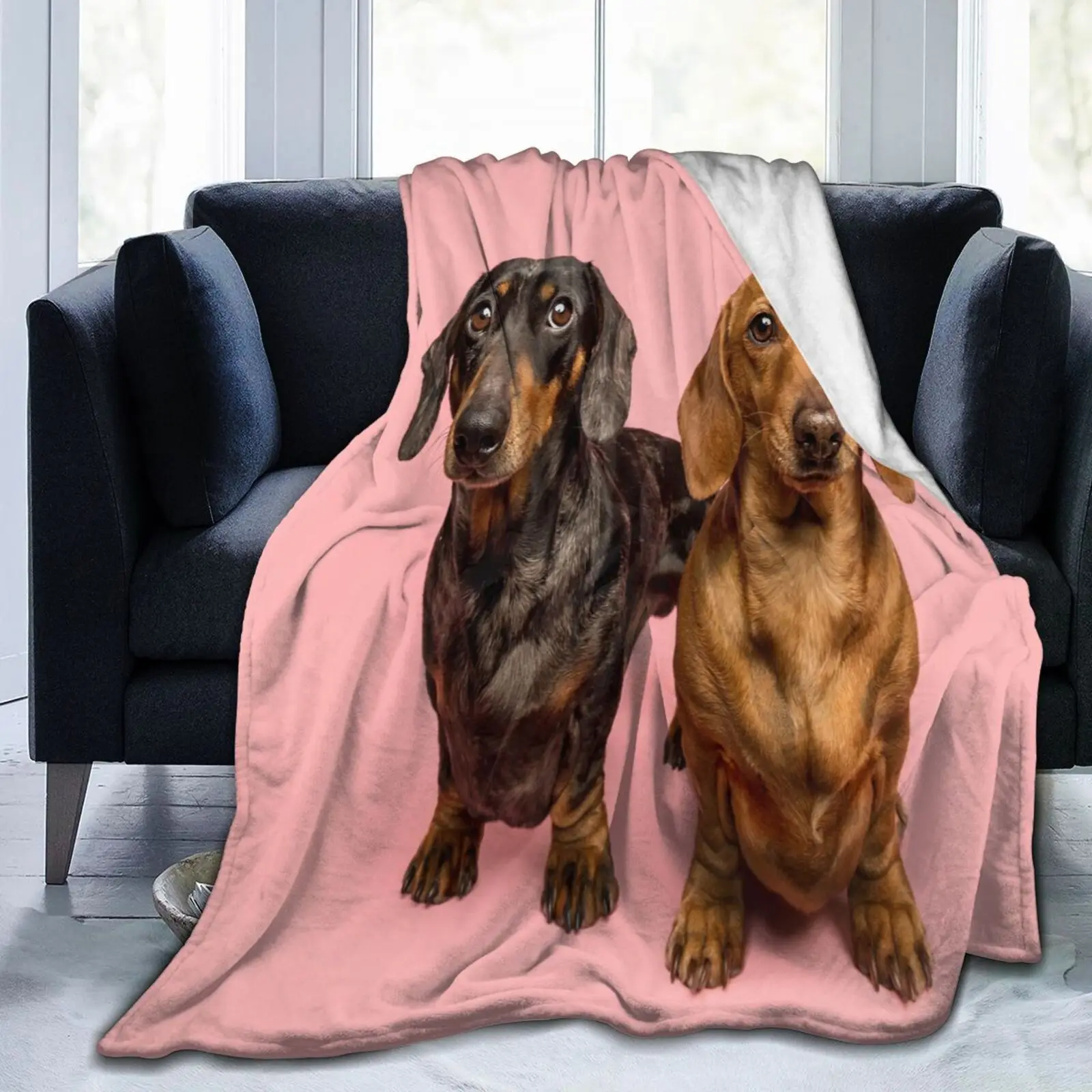 

Dachshund Dog Mint Green Flannel Fleece Blanket Cozy Warm Throw Blanket Micro Blanket for Couch Home Bed Sofa Gifts Super Soft