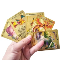 pokemon cards vmax gx mega gold metal card pikachu charizard eevee mewtwo english spanish battle carte trading collection cards