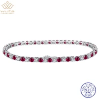 wuiha 925 sterling silver round 3mm vvs ruby high carbon diamond tennis charm bracelets for women men gift drop shipping