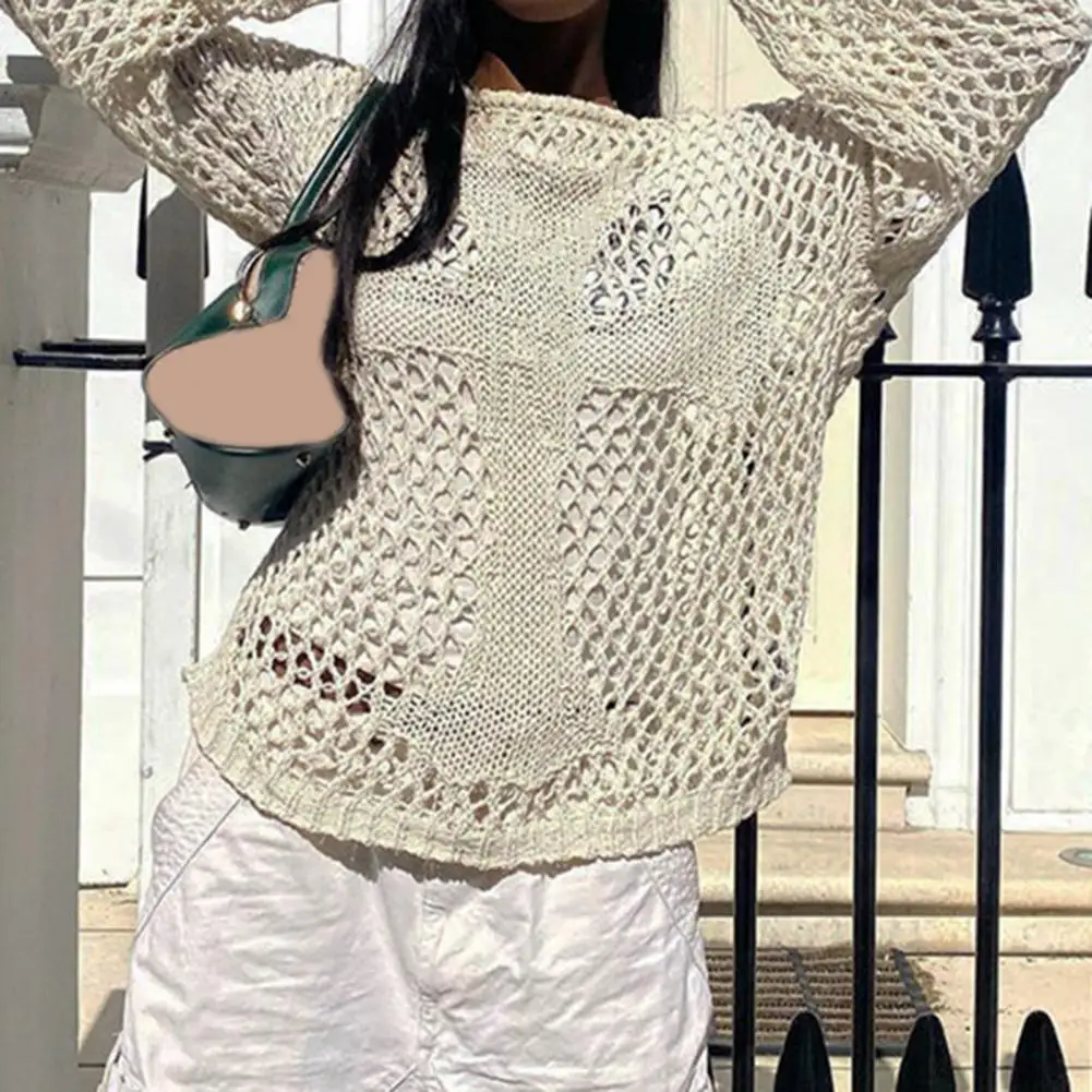 

Fabulous Women Sweater Knitted Soft Breathable See-through Stretchy Autumn Coat