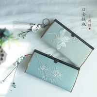 handmade fabric embroidery mori literary retro ancient chinese style gift long clutch wallet for ladies