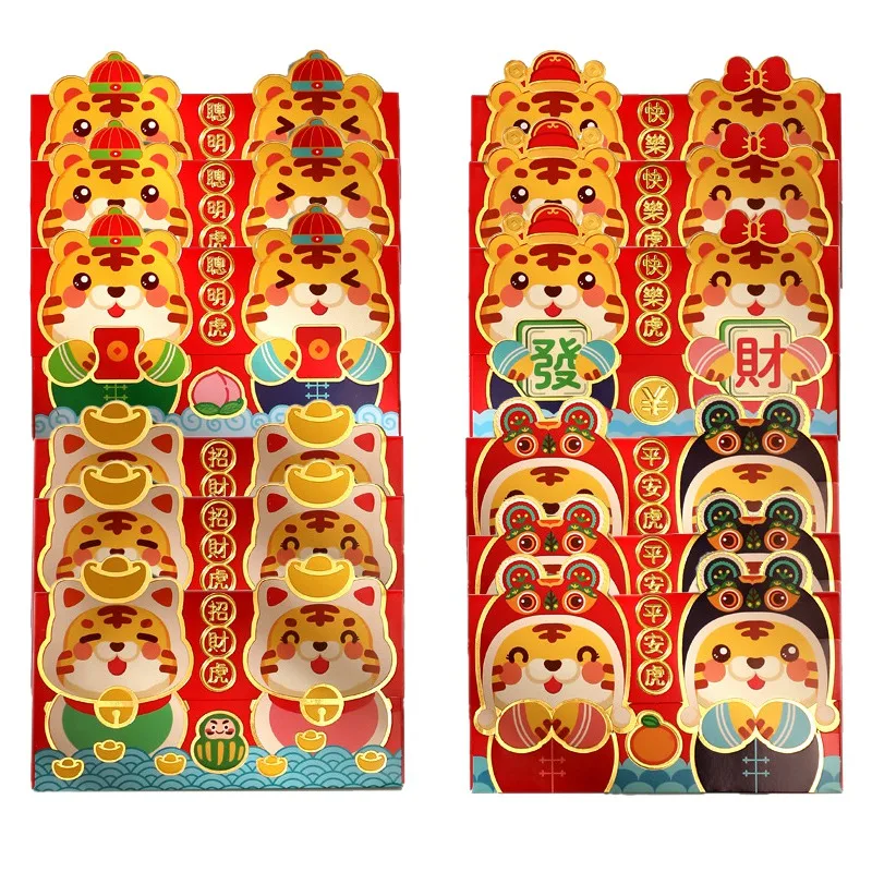 

32 шт., красные конверты Hongbao для китайского праздника Весны, красные конверты Hongbao для 2022 года тигров, подарочный пакет