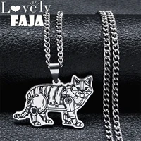 steampunk cat necklace stainless steel chain hip hop silver color animal mechanical punk pendant necklaces jewelry gift n3739s03