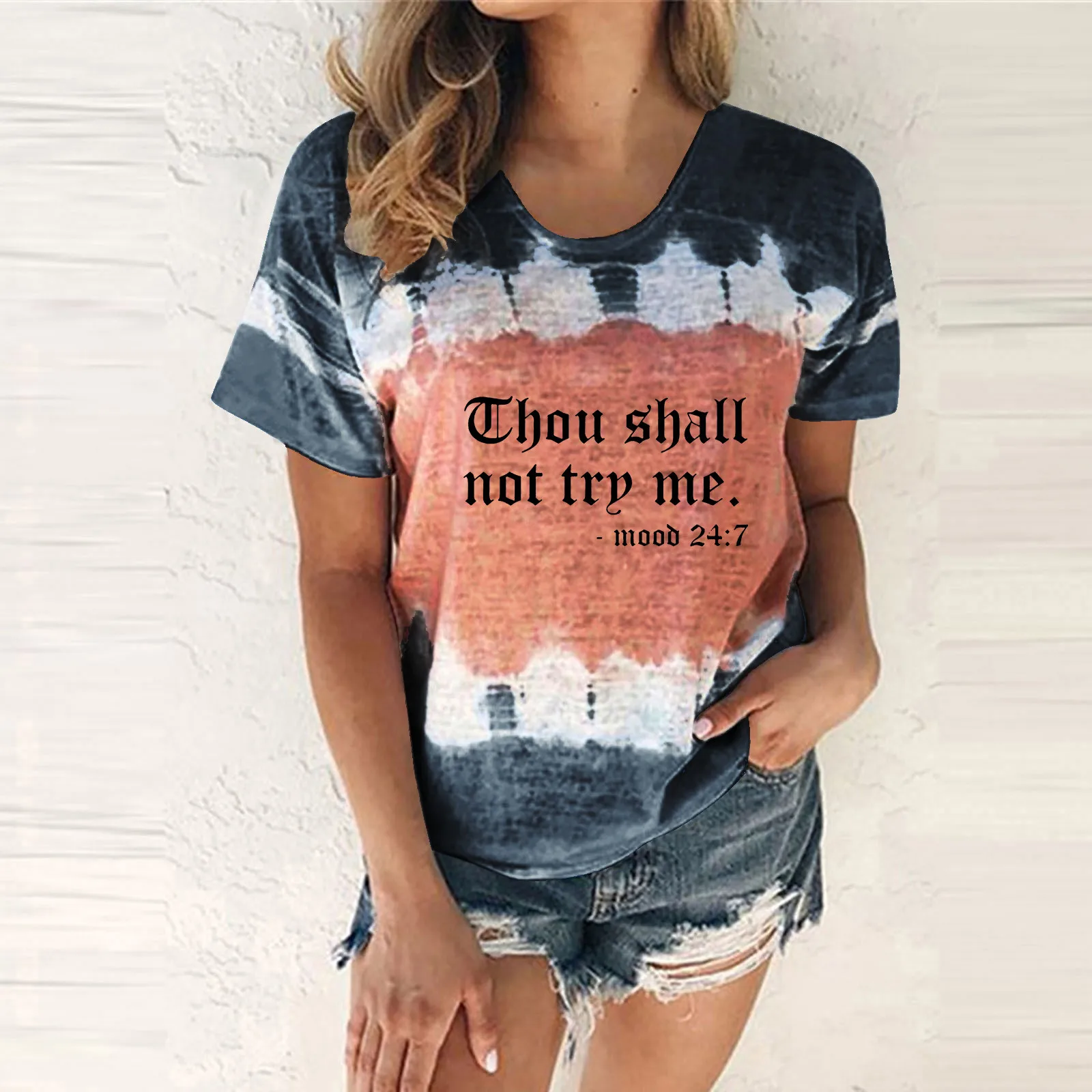 

Blouse For Womens Casual Fashion Feather Printing Round Neck Short Sleeve T Women Summer Shirts Black T Shirts for Women Pack