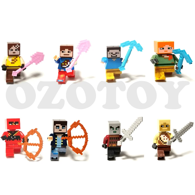 

Minecraft Game Action Figure Shovel Kid Bloques Hoe ABS Model Small Particle Gift Sword Bow Building Blocks Toys For Boy