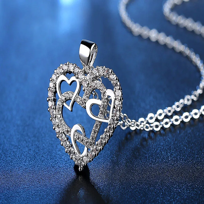 

Creative Love Necklace Women's Korean Style Inlaid Diamond Smart Heartbeat Necklace Heart Shape Winding Romantic Jewelry Gift
