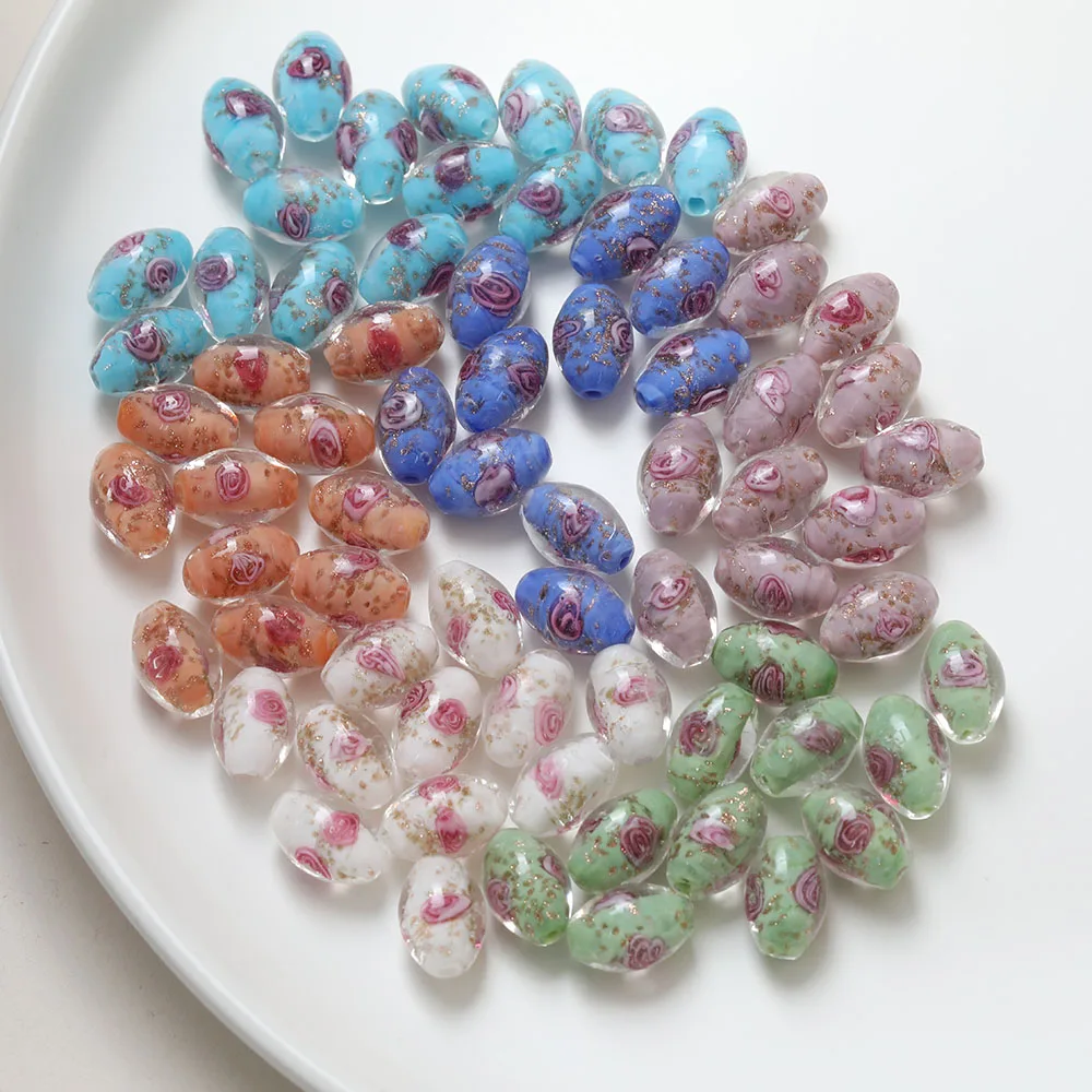 

6PCS Glass Bead Rose Bucket Beads For Necklace Bracelet DIY Jewelry Making Supplies Accessries Material