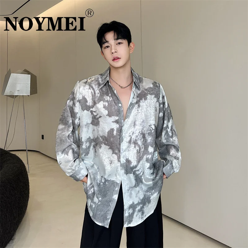 

NOYMEI Niche Tie-dye Korean Long Sleeve Men's Shirt Casual Trendy Lapel PU Single Breasted Autumn 2023 New Male Top WA2576
