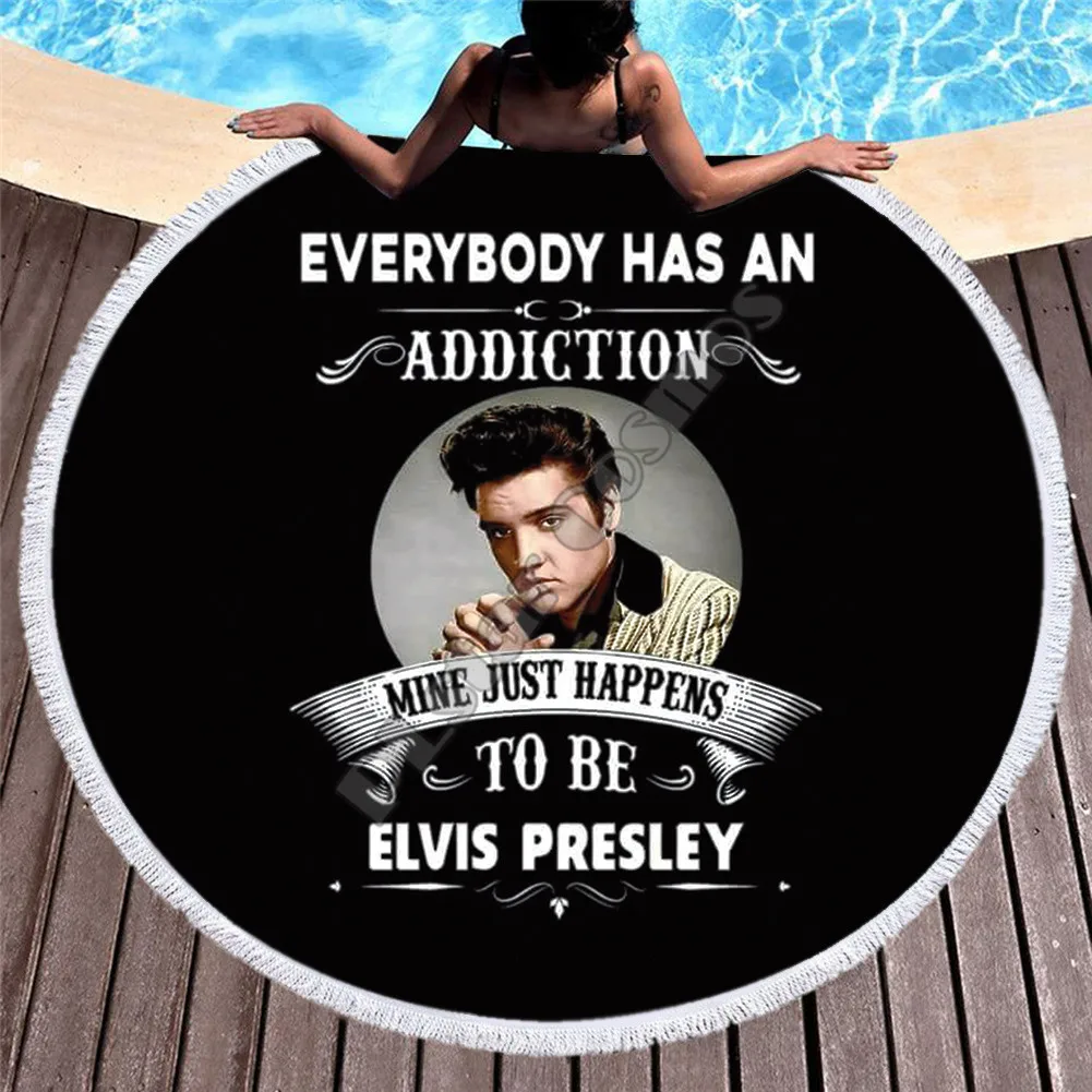 

Towel Beach Towel Shawl Fast Drying Swimming Gym Camping Big Round Beach Towel Elvis Presley 3D Printed Beach Towel