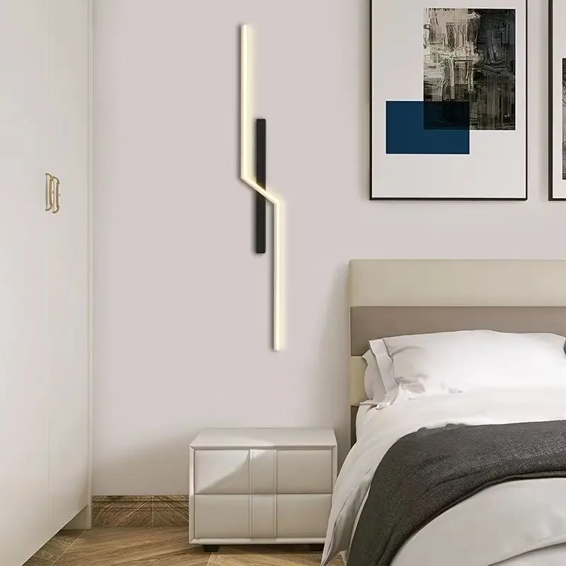 Modern LED Wall Lamps Minimalist Living Room Strip Sconces Bedroom Bedside Lighting Black Gold Home Interior Decorative Lanterns images - 6