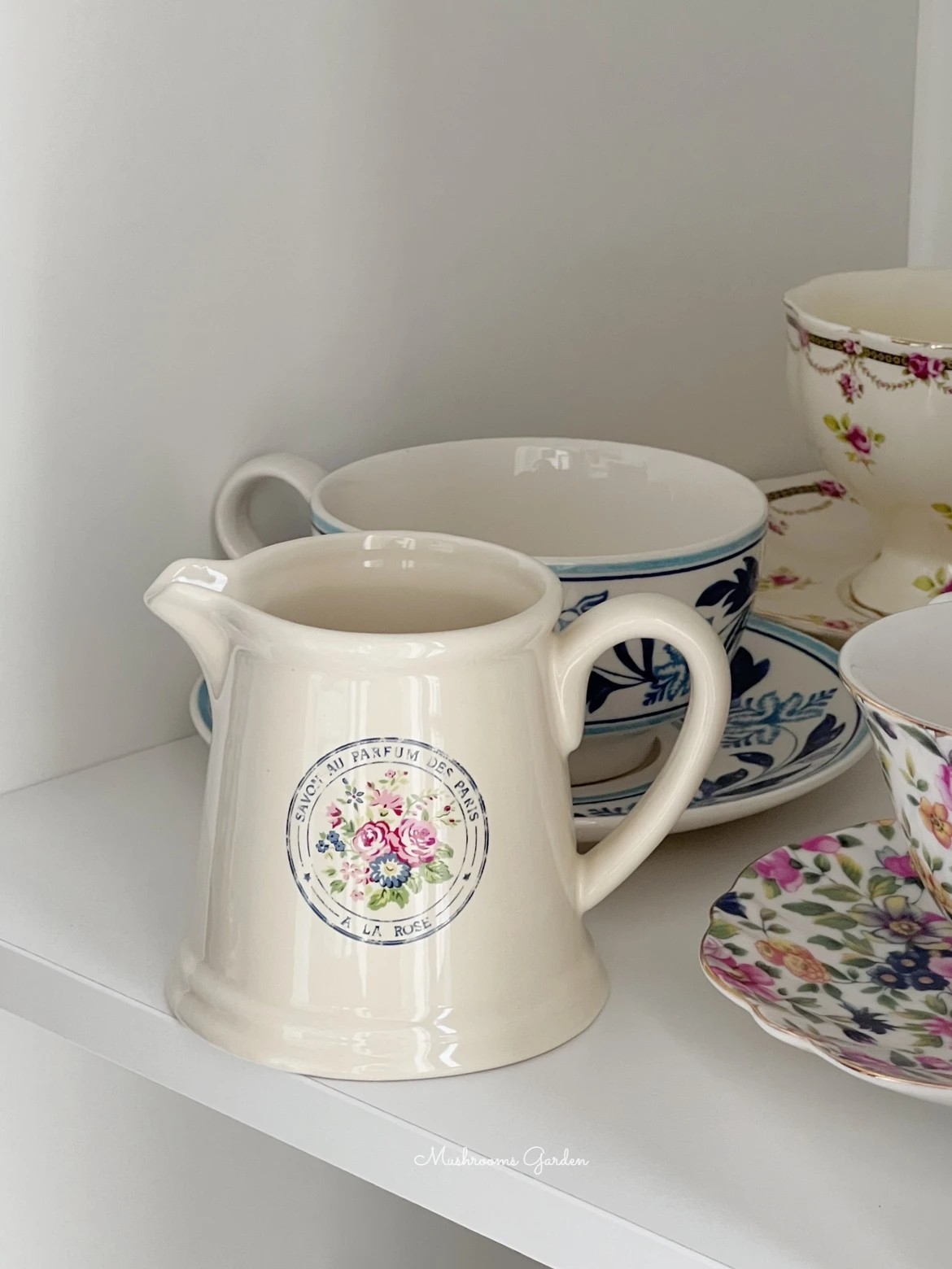 

Vintage French Style Beige Floral Rose Milk Cup Small Milk Pitcher Ceramic Mug Home Chic Pretty Drink Cup Afternoon Tea