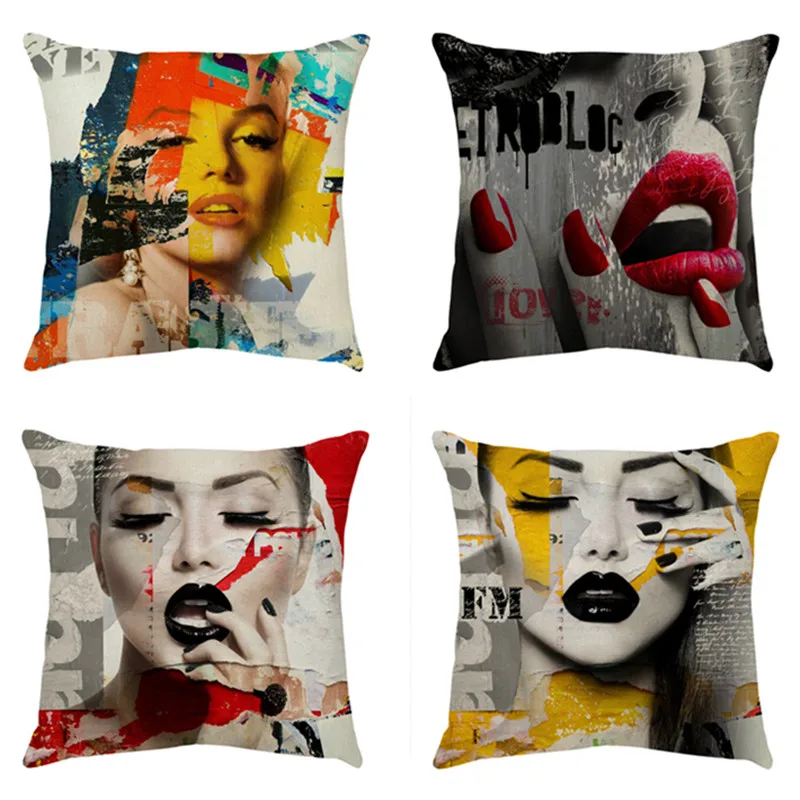 

Modern Girls Pillowcase Fashion Woman Painting Cushion Cover Art Graffiti Decorative Pillows Home Decor Throw Pillow 45*45cm