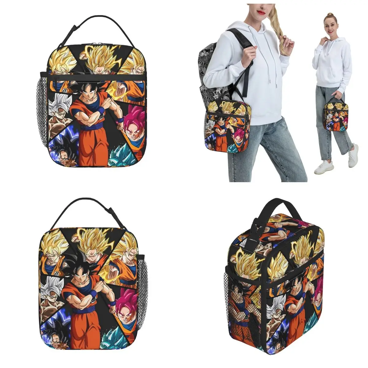 Фото Dragon Ball Z DBZ Goku Изолированная сумка для обеда Термосумка   Контейнер для еды в стиле аниме, большая сумка для обеда, сумки для хранения еды, колледж №3