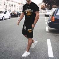 new cotton mens training wear suit bear printing t shirt casual wear fitness sports 2 piece set of sports for men tracksuit