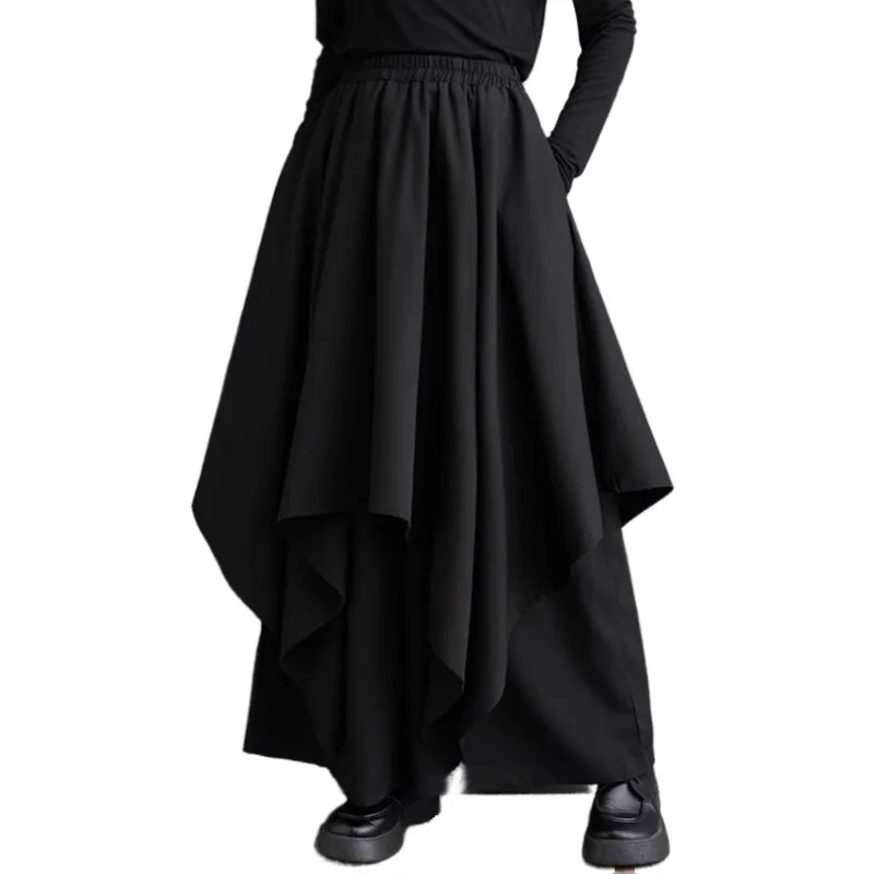 Женские широкие брюки с высокой талией #2963 женские ассиметричные разрезом