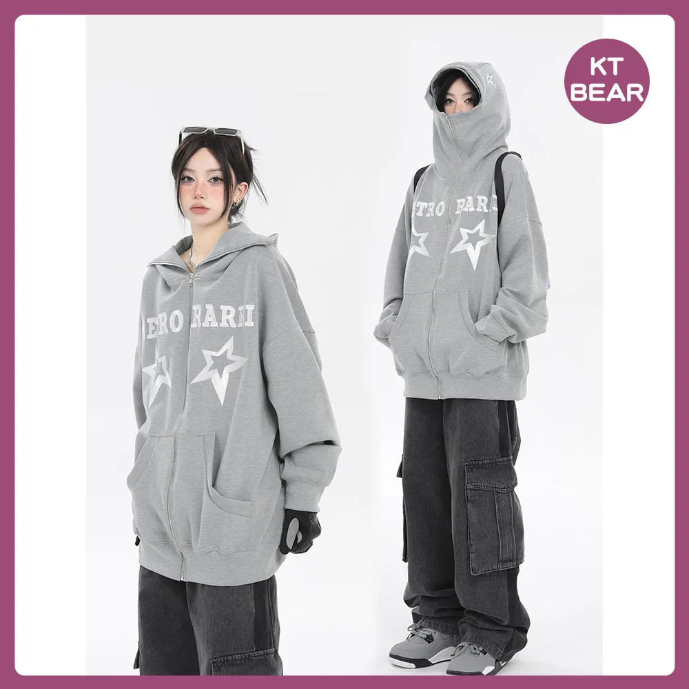 

Y2K Harajuku Sweatshirts Women Zip Up Hoodie Streetwear Hip Hop Embroidery Star Letter Casual Cotton Zipper Hooded Jacket