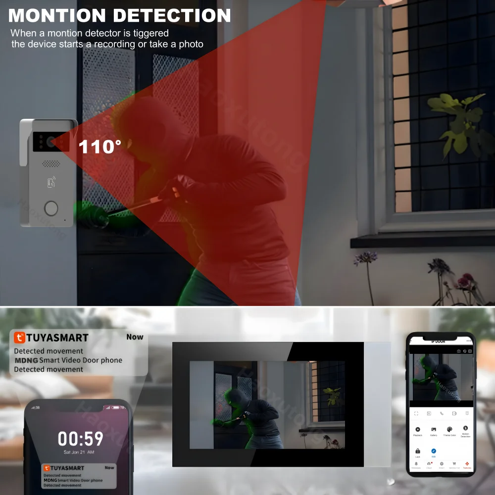 2 провода Tuya Wi-Fi видеодомофон видеодомофон умный дом 1080P 7 '' цветной сенсорный экран камера дверной звонок дверная система безопасности (art.: 3920cc0ca403e) - 3920cc0ca403e