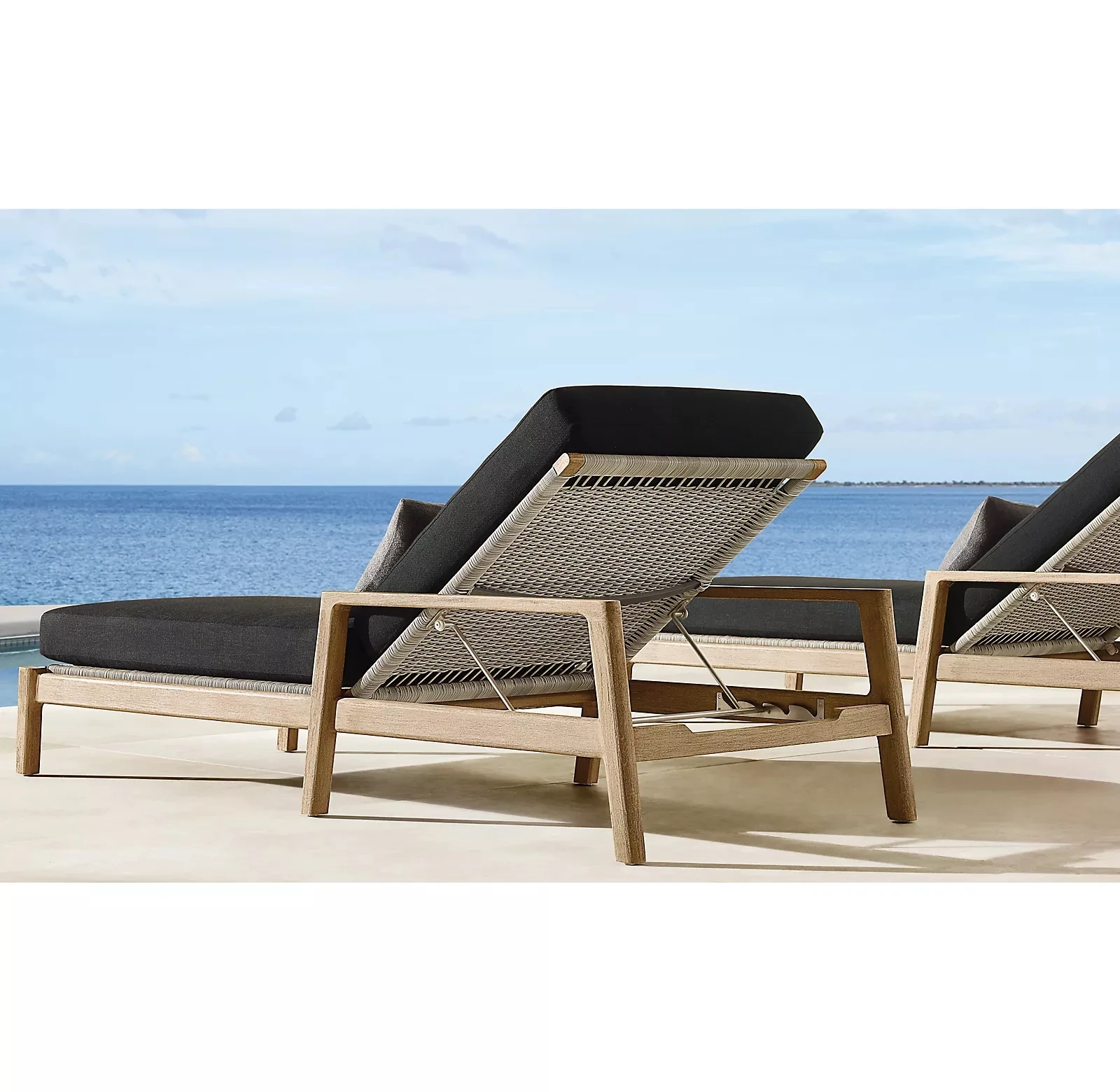 

Hot selling teak rattan weaving wicker beach wood chaise sunrs for pool side
