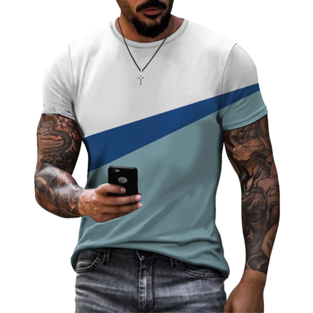 

2023 New Stripe T-shirt For Men O Neck Pullover Short Sleeve Tee Shirt Oversized Men's Casual Top Unisex Clothing Male Camisa