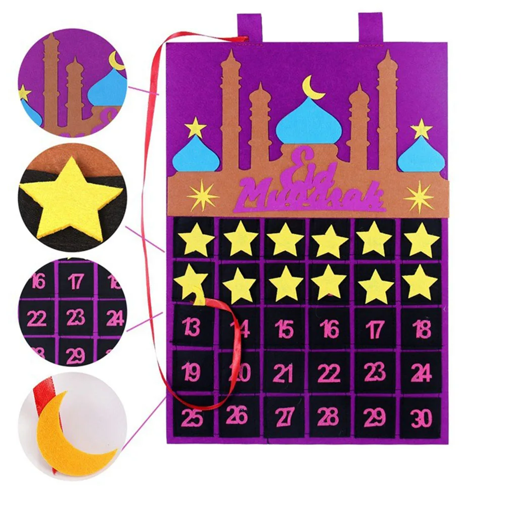 

Eid Mubarak Felt Calendar Countdown Ramadan Ornaments Decoration for Home Islamic Muslim Party Hanging Decor Eid Adha Supplies