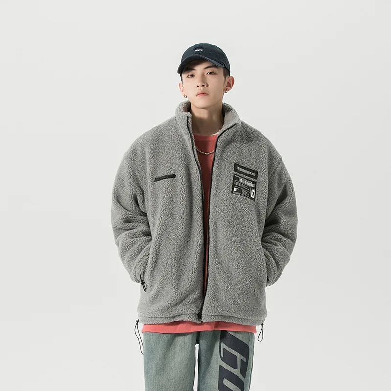 Winter Clothes New Granular Velvet Patch Zipper Cardigan Cotton Coat Cashmere Shadowless Wall Thicken Men Clothing