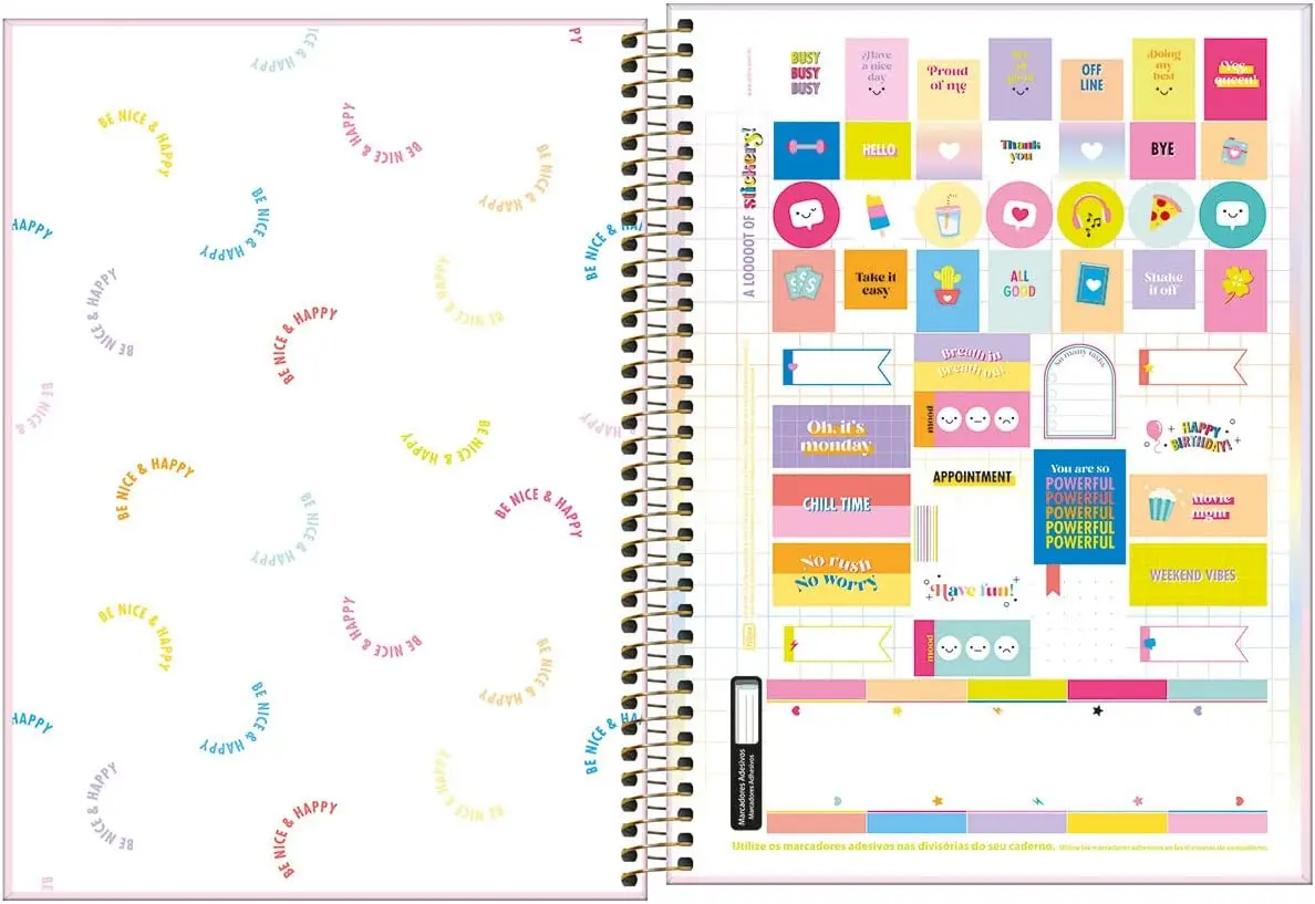 

Elegante Caderno Espiral Universitário 10 Matérias Happy 160 Folhas Lilás 624870 - Capa Dura Inovadora notebooks com frete gr