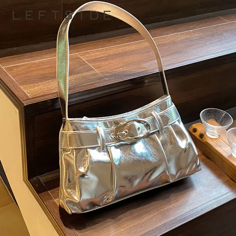 

Маленькие Серебристые сумки через плечо для женщин, новинка 2023, дизайнерские корейские модные сумочки, трендовая кожаная ручная сумка Y2K