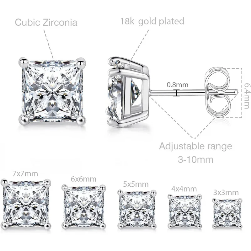 Серьги-гвоздики NoEnName_Null 18к белый/желтый/розовый золото 5 пар