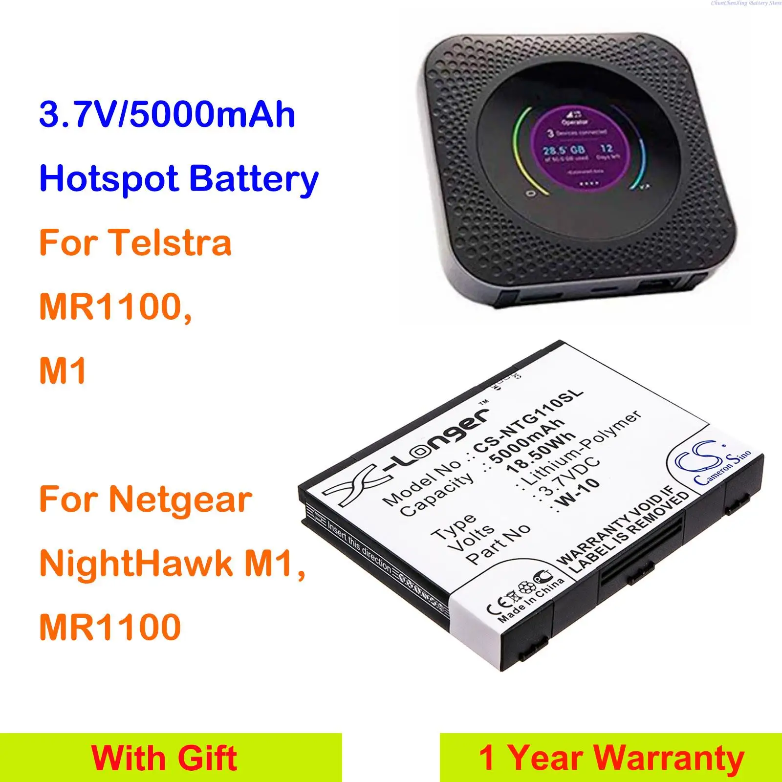 

GreenBattery5000mAh Hotspot Battery W-10 for Telstra MR1100 M1, For Netgear NightHawk M1, MR1100
