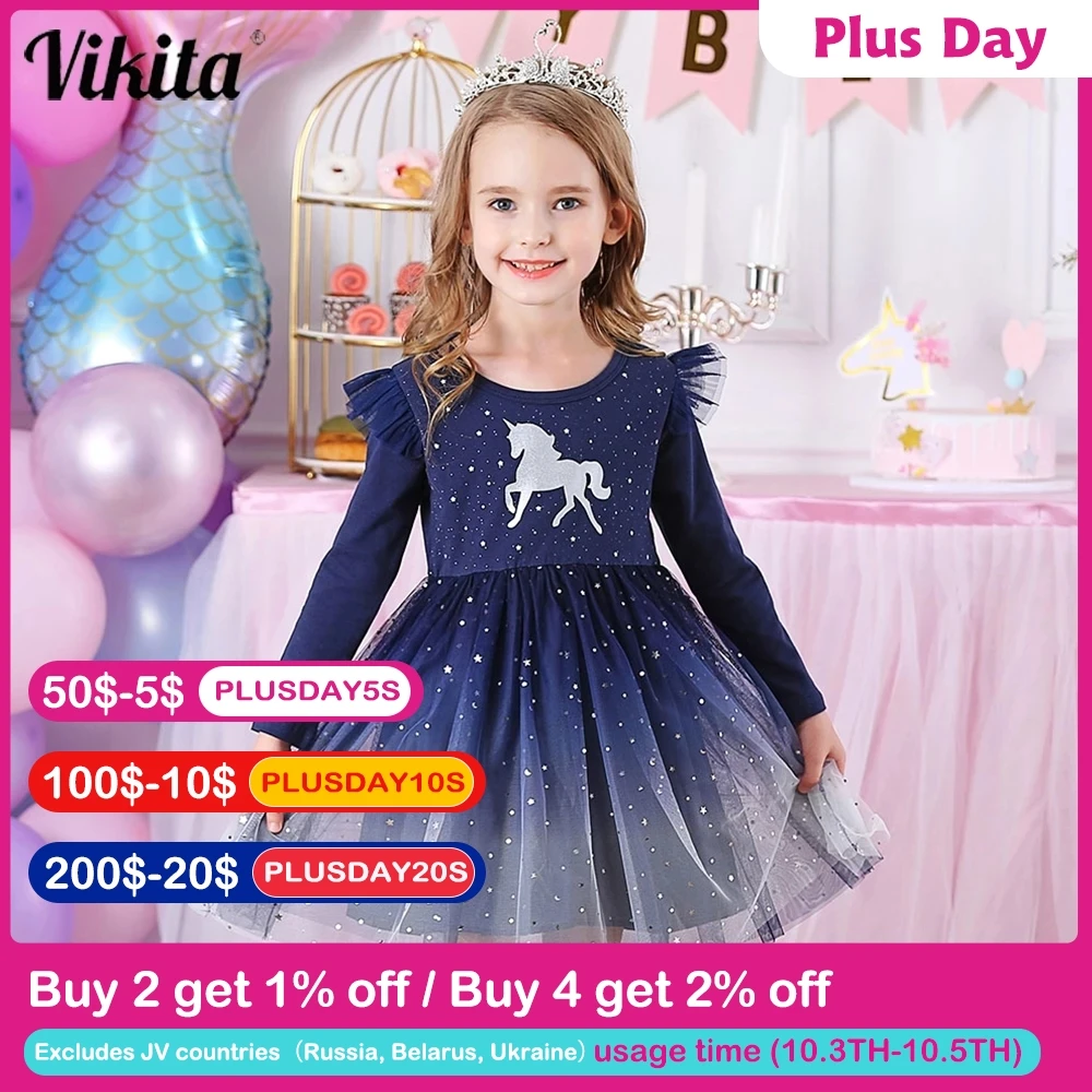 VIKITA Girls Princess Dress Girl Long Sleeve Dress Children Party Clothing Kids Tutu Dresses for Toddlers Girls Casual Dress