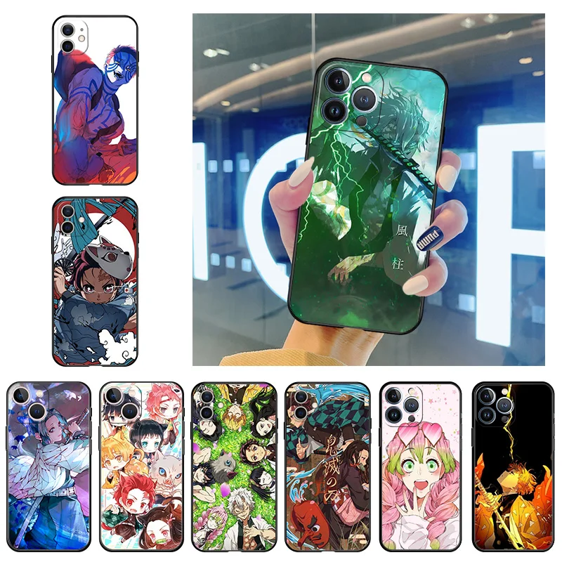 

Phone Case for iphone 14 7 8 Plus 11 12 13 Pro XS Max 14Plus Mini XR SE X Demon Slayer Cartoon Kimetsu No Yaiba Soft Cover Funda