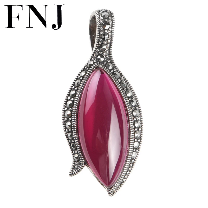 

FNJ 925 Silver Rose Corundum Pendant Original Pure S925 Silver Pendants for Jewelry Making Women MARCASITE Water Drop