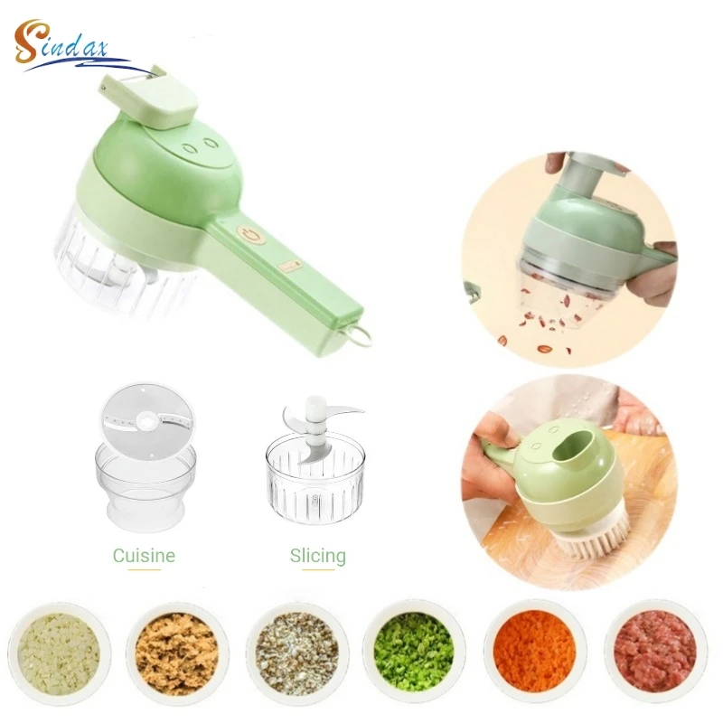 

4 In 1 Electric Vegetable Cutter High-Quality Fruit Garlic Mud Masher Handheld Wireless Meat Grinder Machine Food Peel Slice