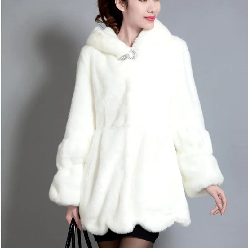 Black/White Mink Fur Jacket Women Long Hoodies Fur Coat Oversized Female Casual Faux Rabbit Fur Jackets Autumn Overcoats Winter