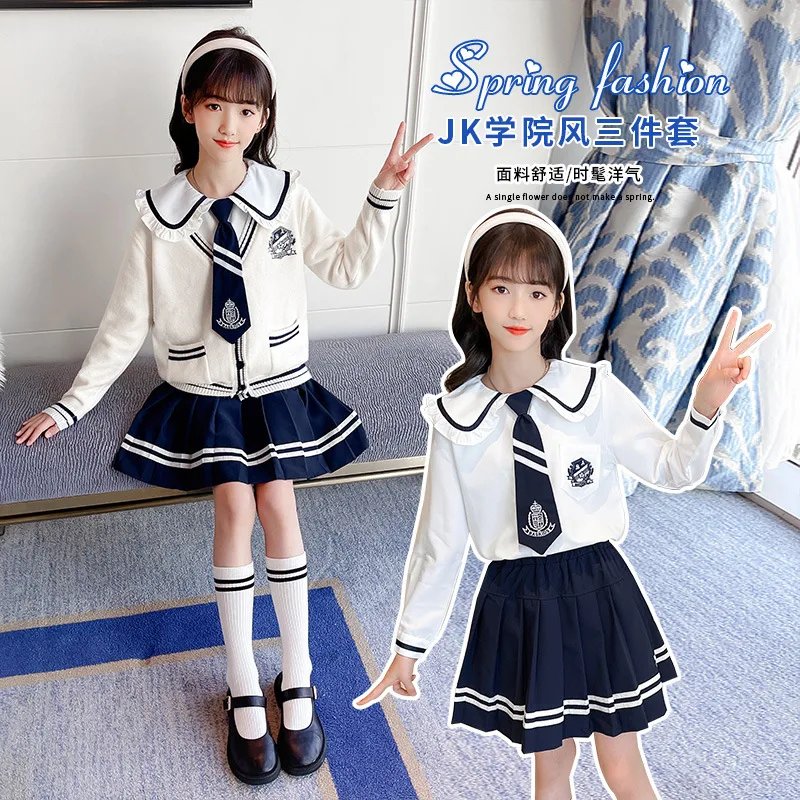 Костюм для девочек JK новый кардиган на весну и осень плиссированная юбка в