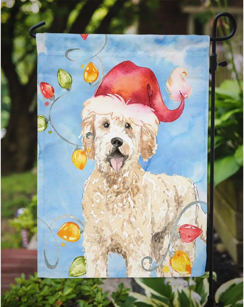 Carolines Treasures CK2478GF Рождественские огни Goldendoodle Садовый флаг Почтовый ящик Флаг