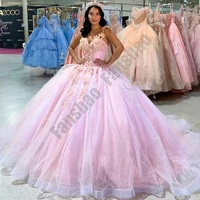 exquisite quinceanera dresses one shoulder sweetheart pink prom vestido appliques 3d flowers beads for 15 girls ball gowns
