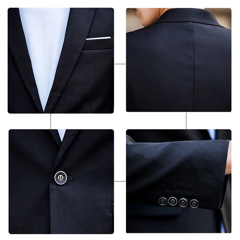 Men Blazers 2 Pieces Sets Formal 3 Suits Full Business Korean 2022 Pants Blue Coats Wedding Elegant Jackets Luxury Free Shipping images - 6