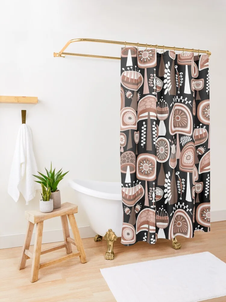 Современные грибы середины века // Terra Cotta коричневая черная белая занавеска для