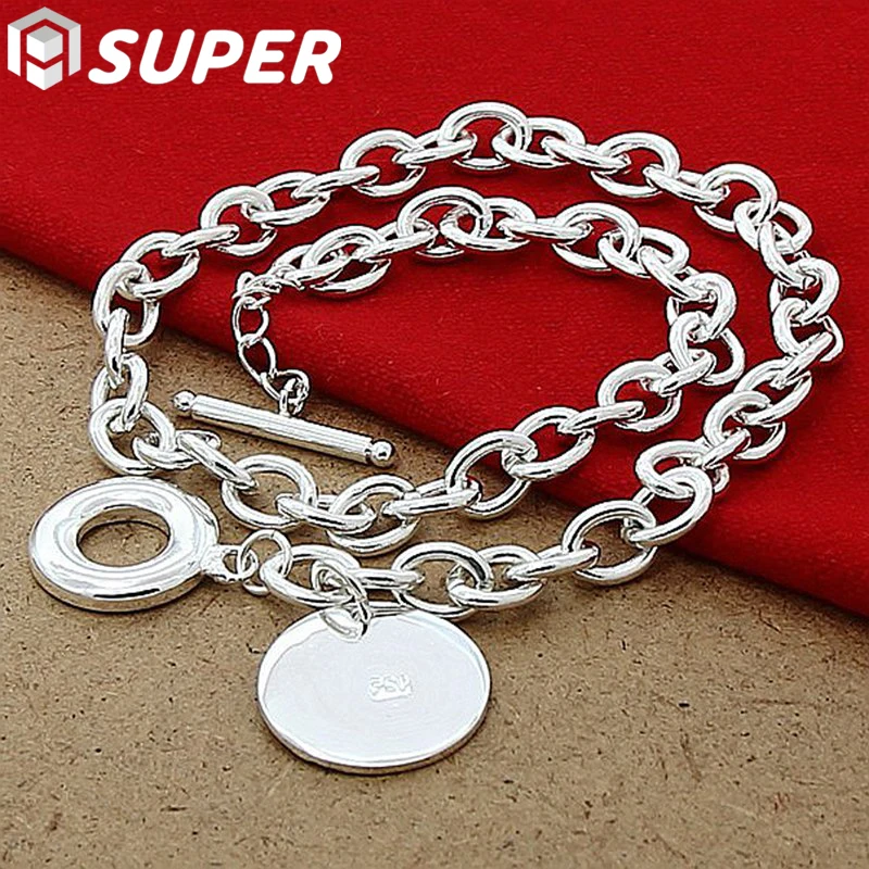 

925 Sterling Silver Round Pendant Necklace For Woman Man 18 Inches Chain Wedding Engagement Party Jewelry
