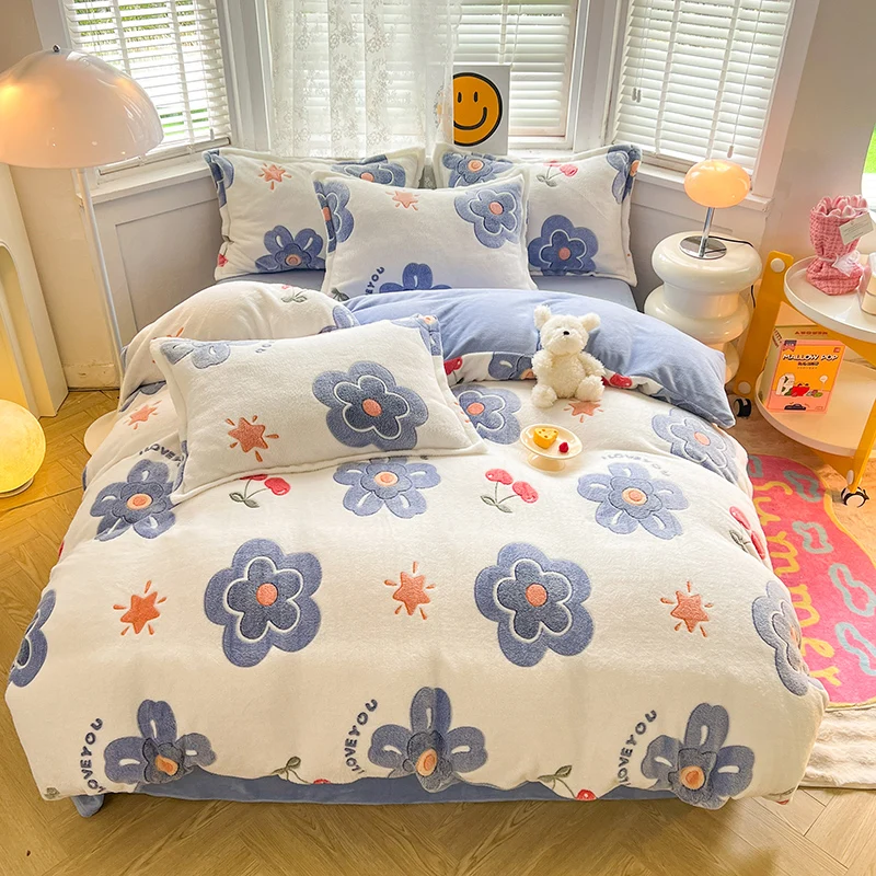 

Winter Flannel Duvet Cover Soft Warm Coral Fleece Duvet Cover Keep Warm Bed Quilt Covers 220x240 Wash bedding Home Textiles