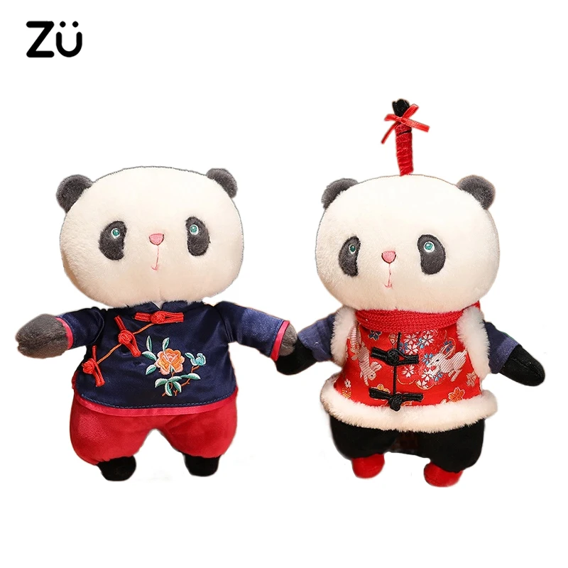 ZU 2022 Chinese Style Traditional Tang Dress Panda Plushie Soft Stuffed Animals Couple Dolls Children Gifts Cute Baby Plush Toy