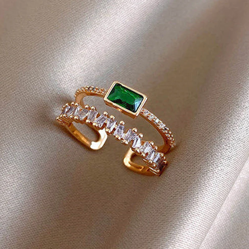 

2022 New Luxury Green Crystal Opening Adjustable Women's Ring Retro Classic Accessories Wedding Party Jewelry Girl's Sexy Rings