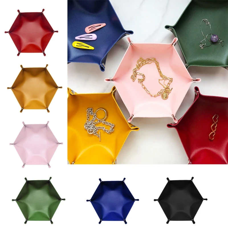 

Tray Metal Rolling Tray Holder Storage Box for RPG DND Table Games Folding PU Leather Hexagon Cosmetic for Cas